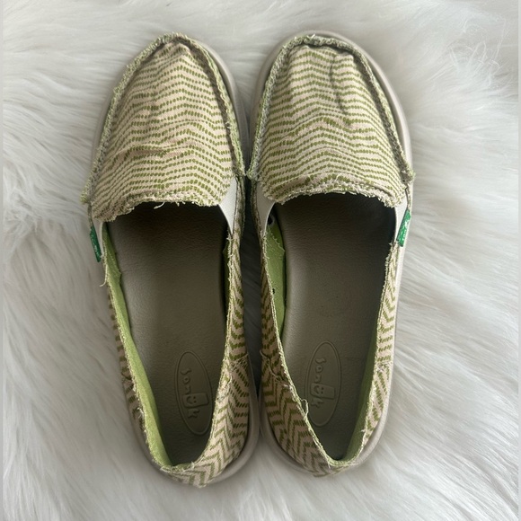 Sanuk Sidewalk Surfer Canvas Shoes Womens Size 9 Natural Khaki Green Slip On - Picture 12 of 13